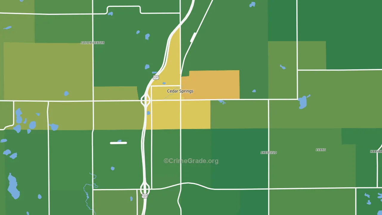 Cedar Springs, MI Map of Theft Rates