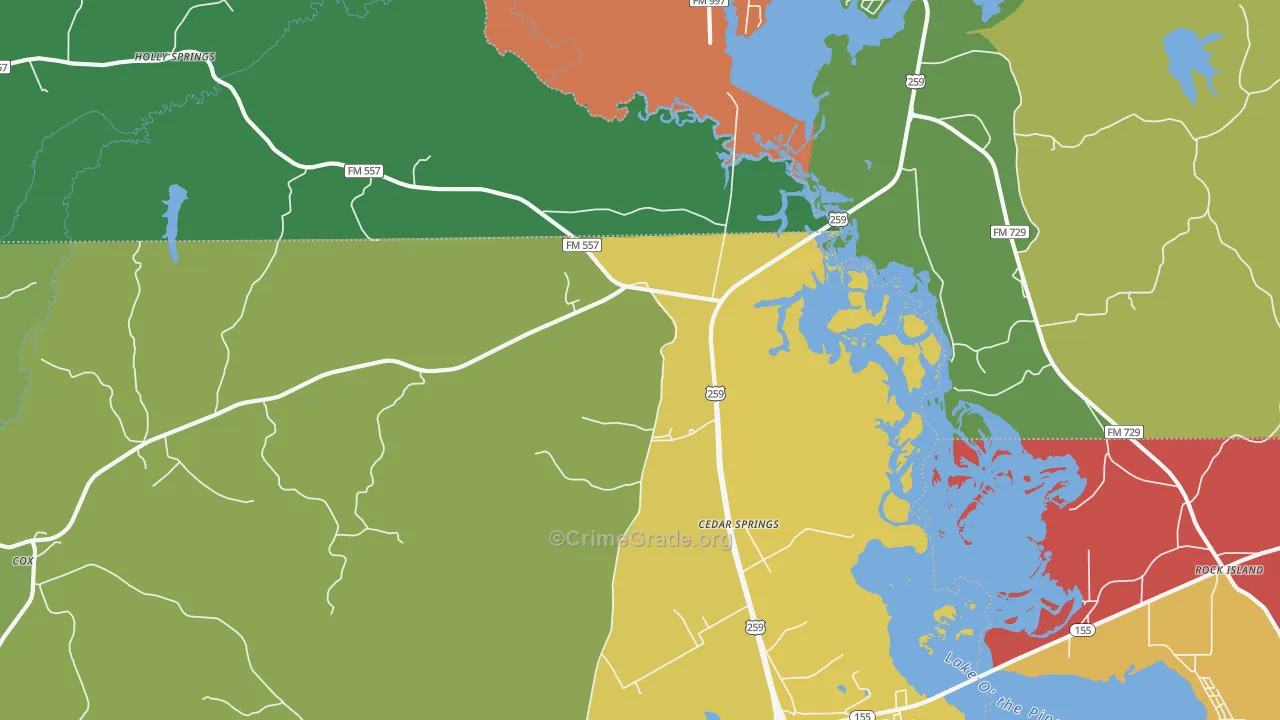 Cedar Springs, TX Map of Theft Rates