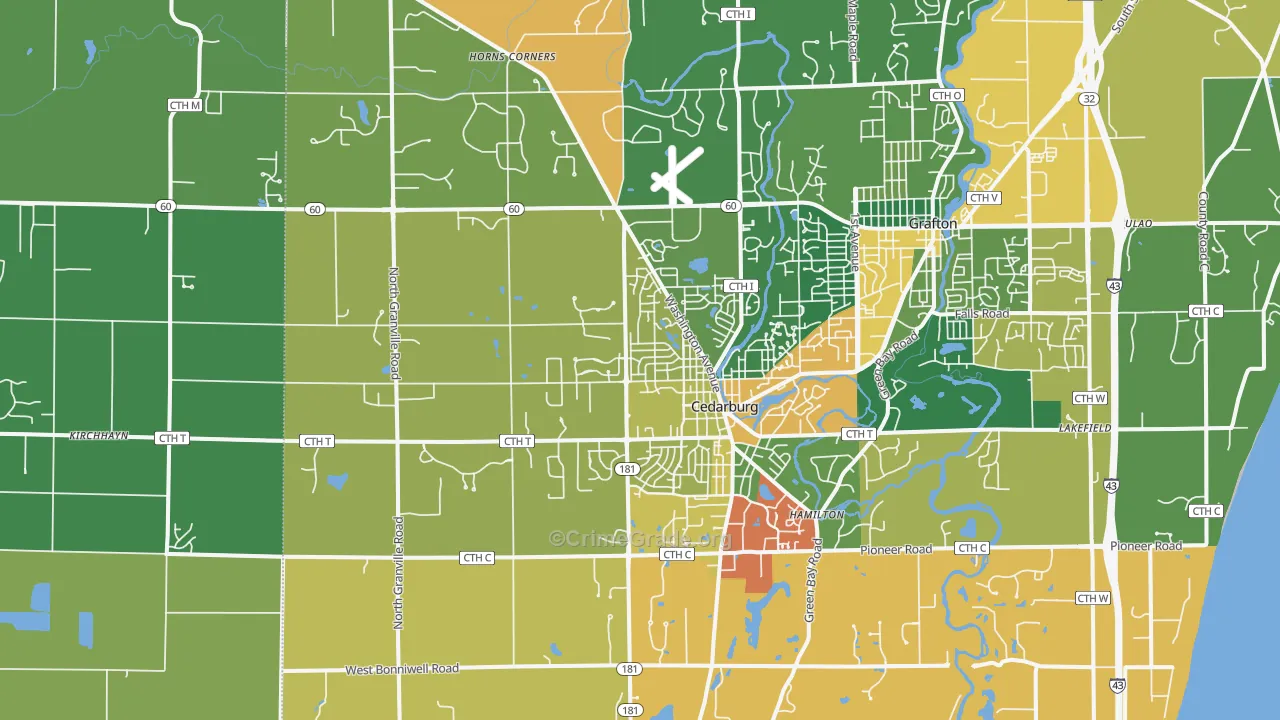 Cedarburg, WI Map of Theft Rates