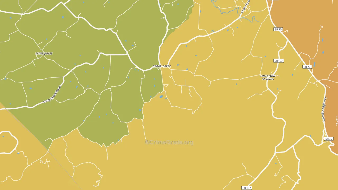 Cedarcreek, TN Map of Theft Rates