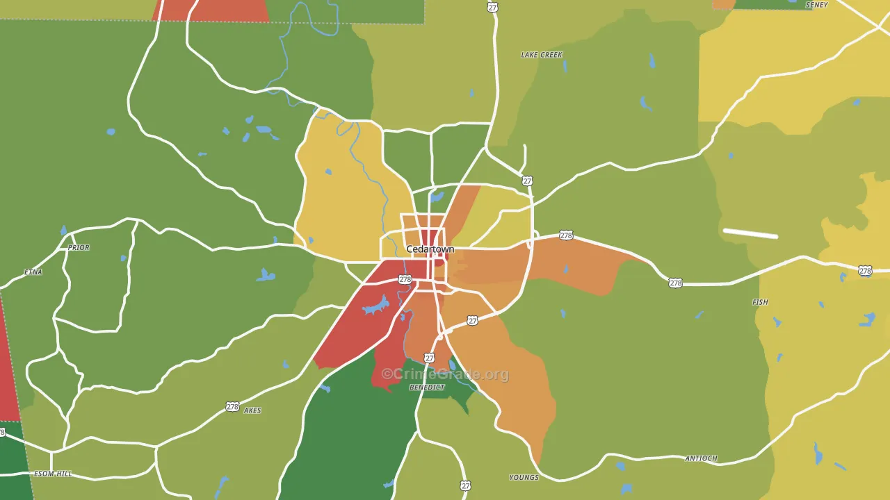 Cedartown, GA Map of Theft Rates