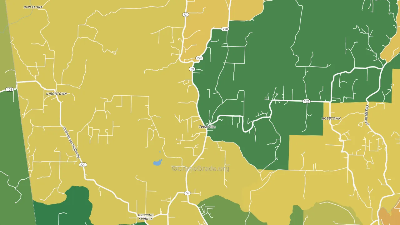 Cedarville, AR Map of Theft Rates