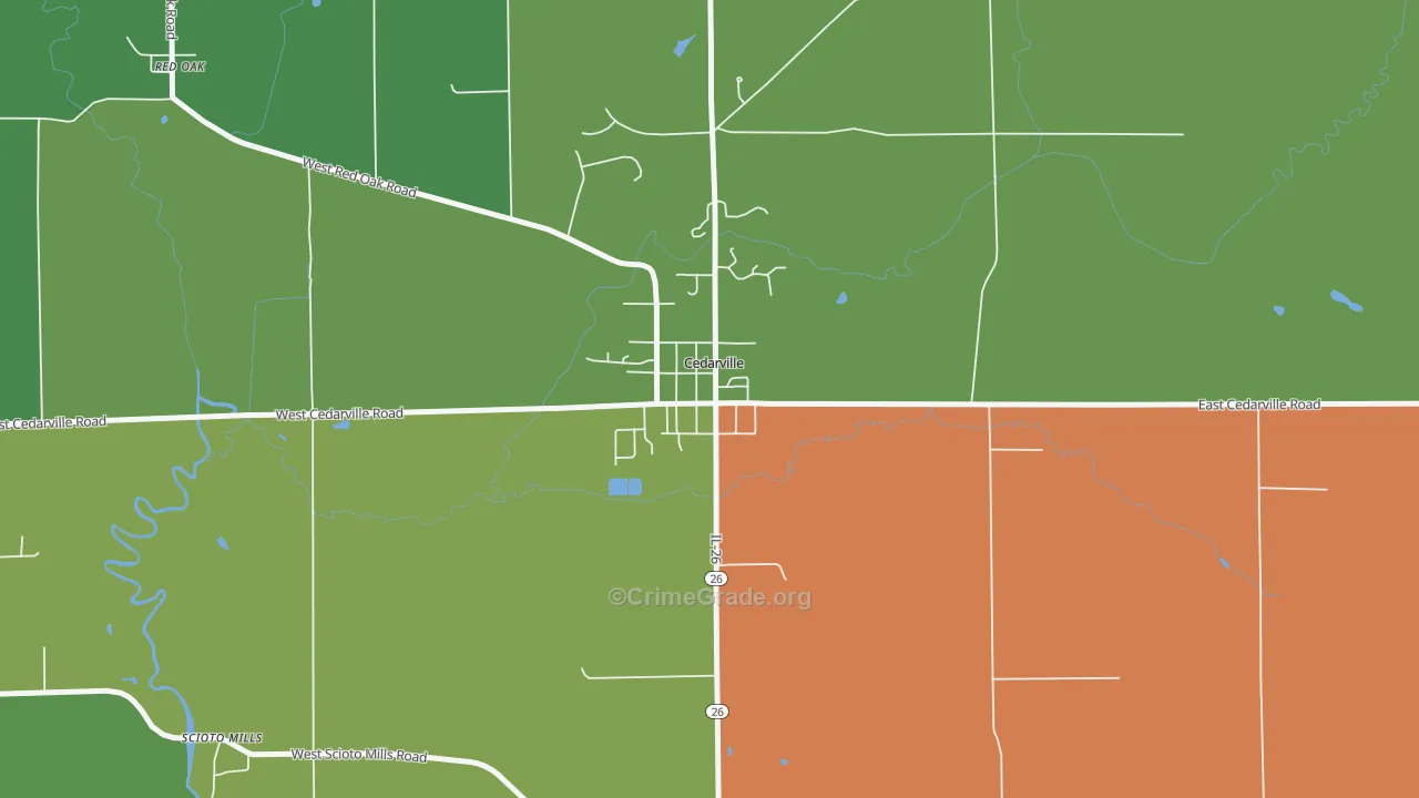 Cedarville, IL Map of Theft Rates
