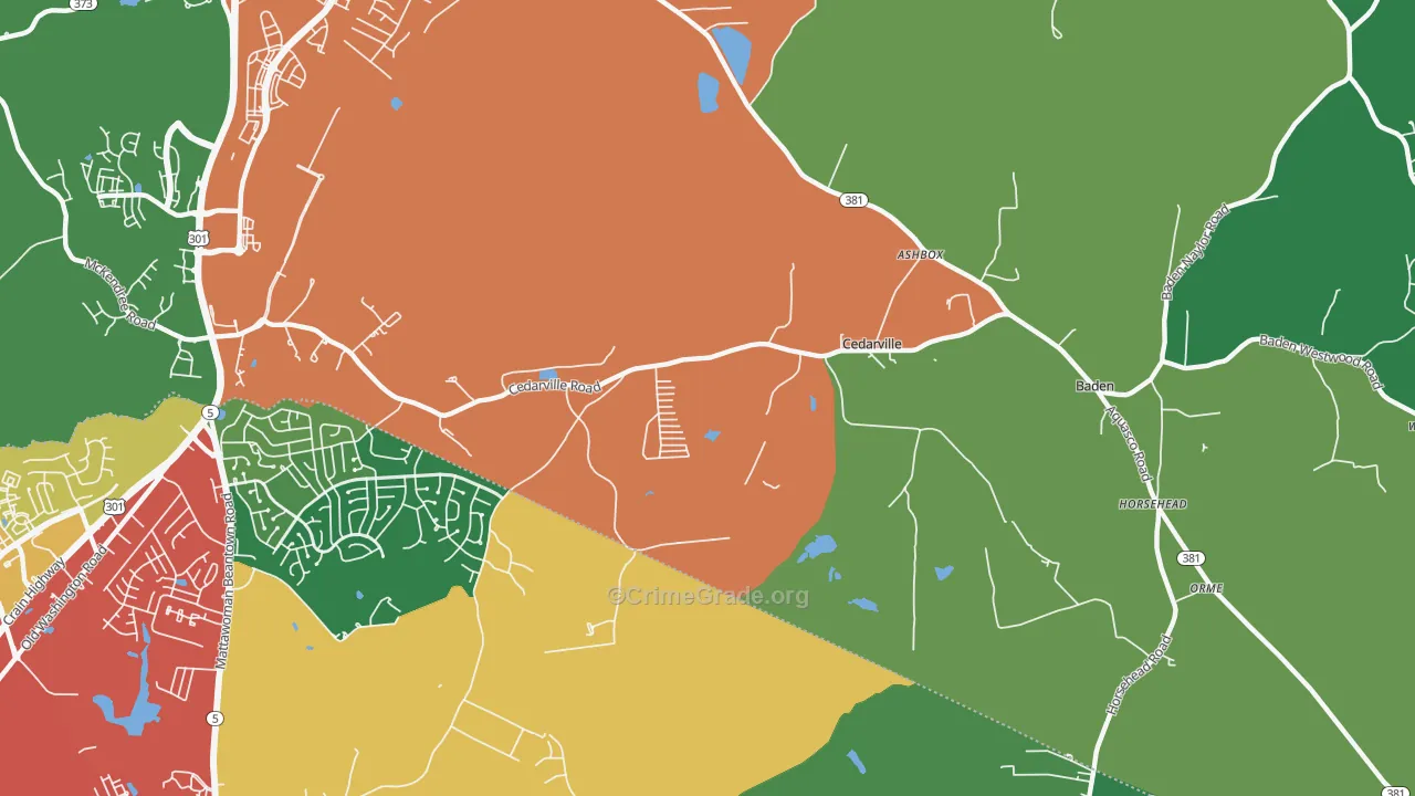Cedarville, MD Map of Theft Rates
