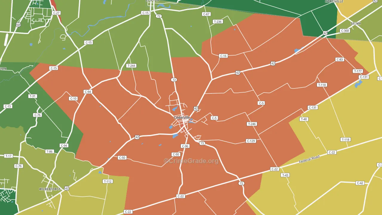Cedarville, OH Map of Theft Rates