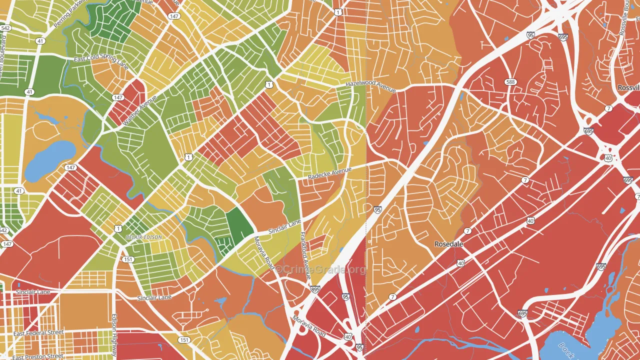 Cedonia, Baltimore, MD Map of Theft Rates