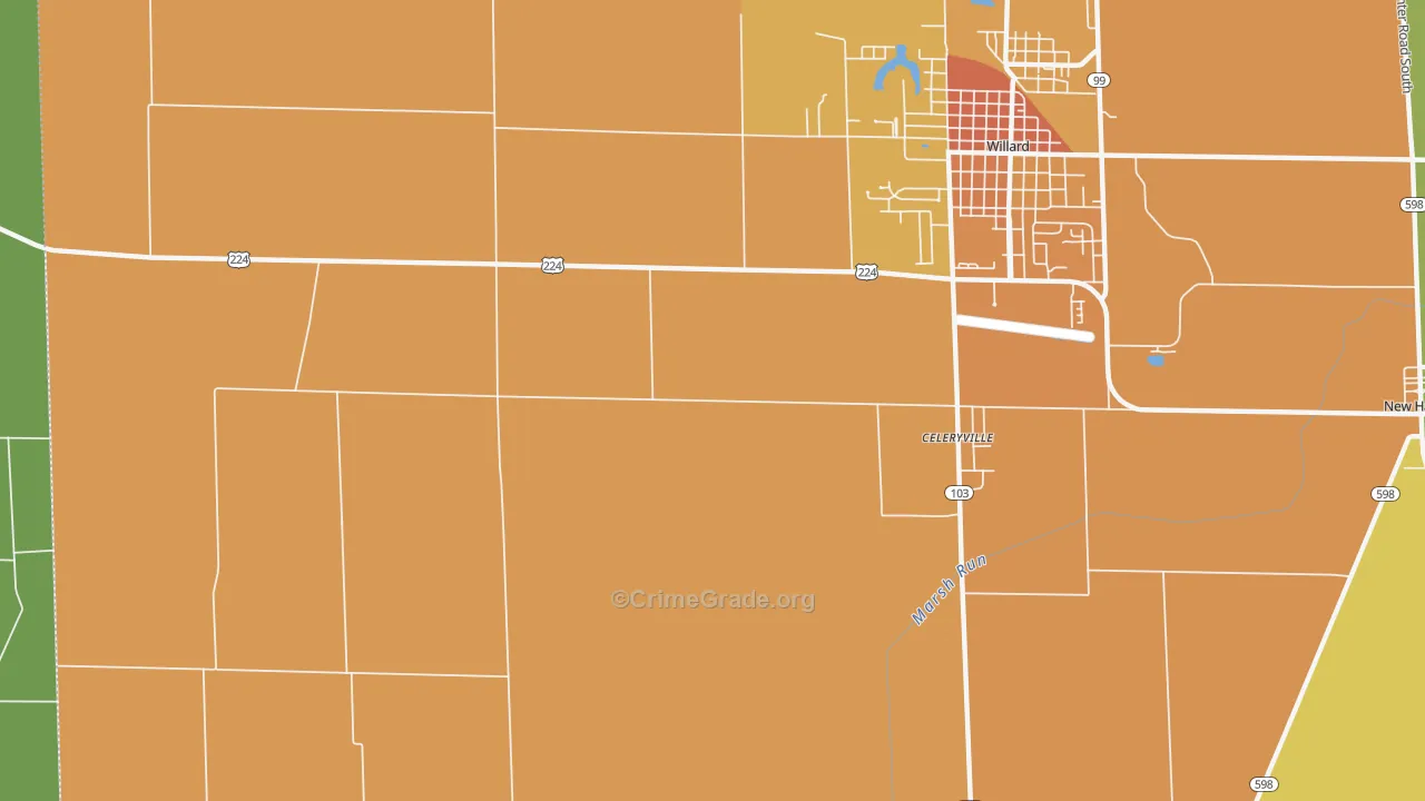 Celeryville, OH Map of Theft Rates