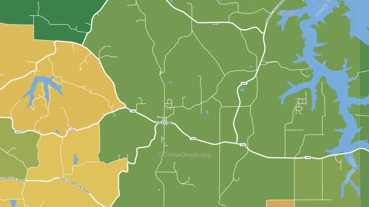 Celestine, IN Map of Theft Rates