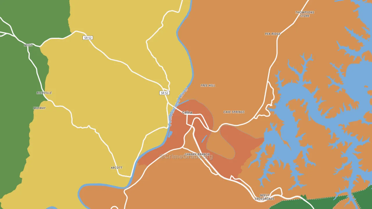Celina, TN Map of Theft Rates