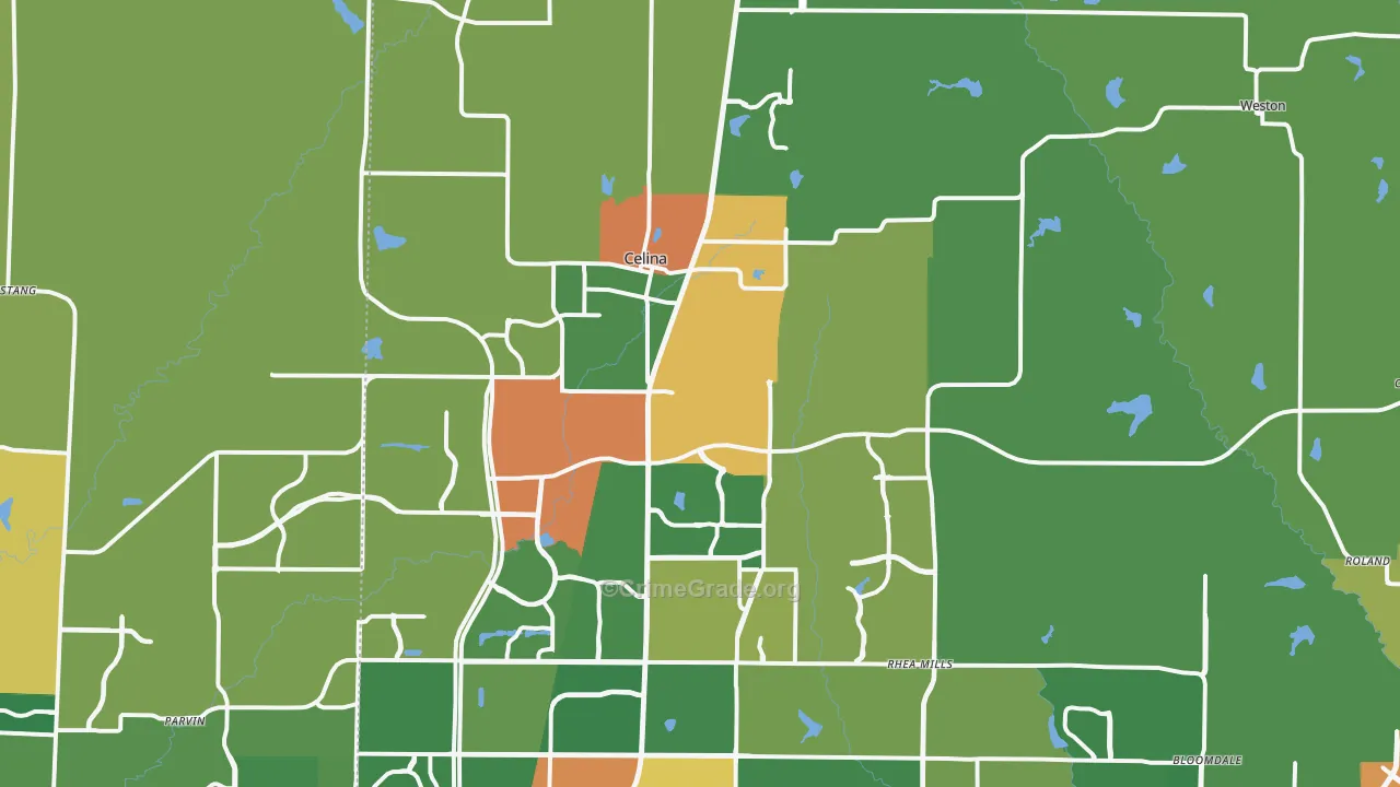 Celina, TX Map of Theft Rates