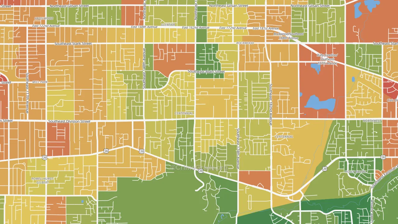 Centennial, Portland, OR Map of Theft Rates