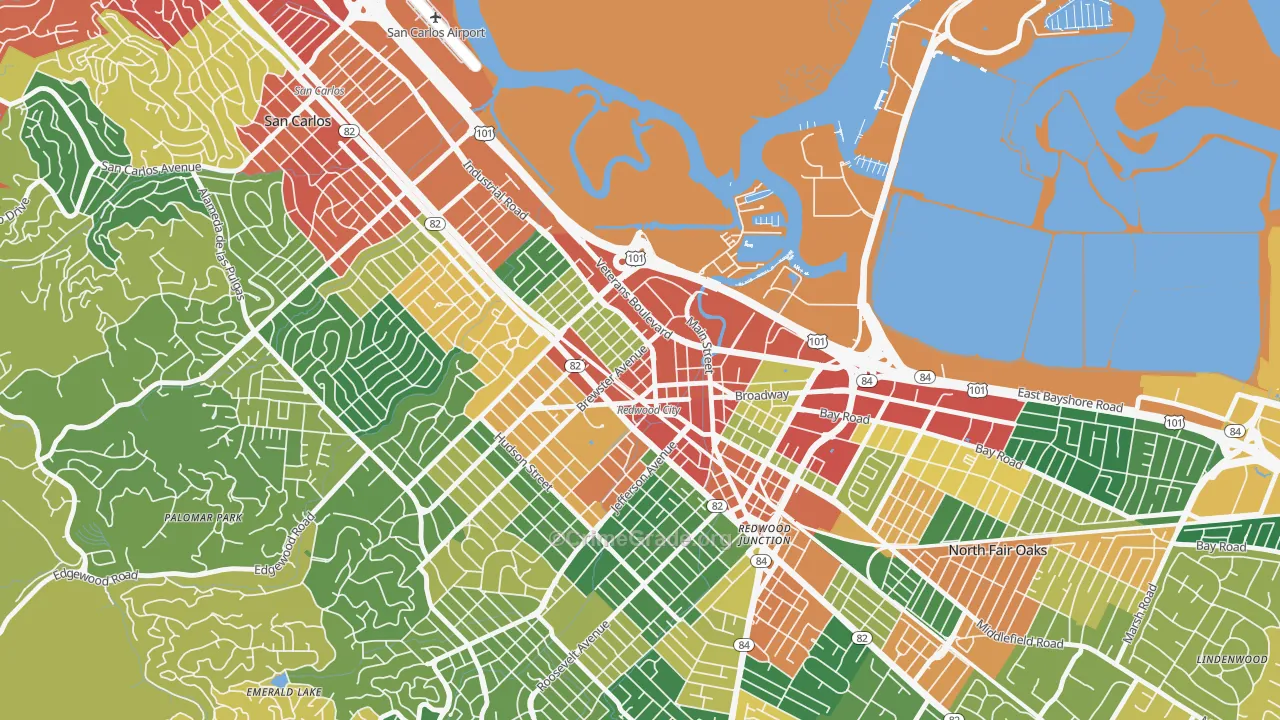 Centennial, Redwood City, CA Map of Theft Rates