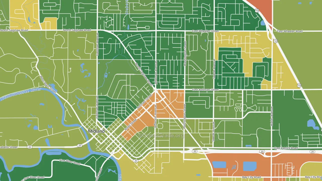 Center City, Midland, MI Map of Theft Rates