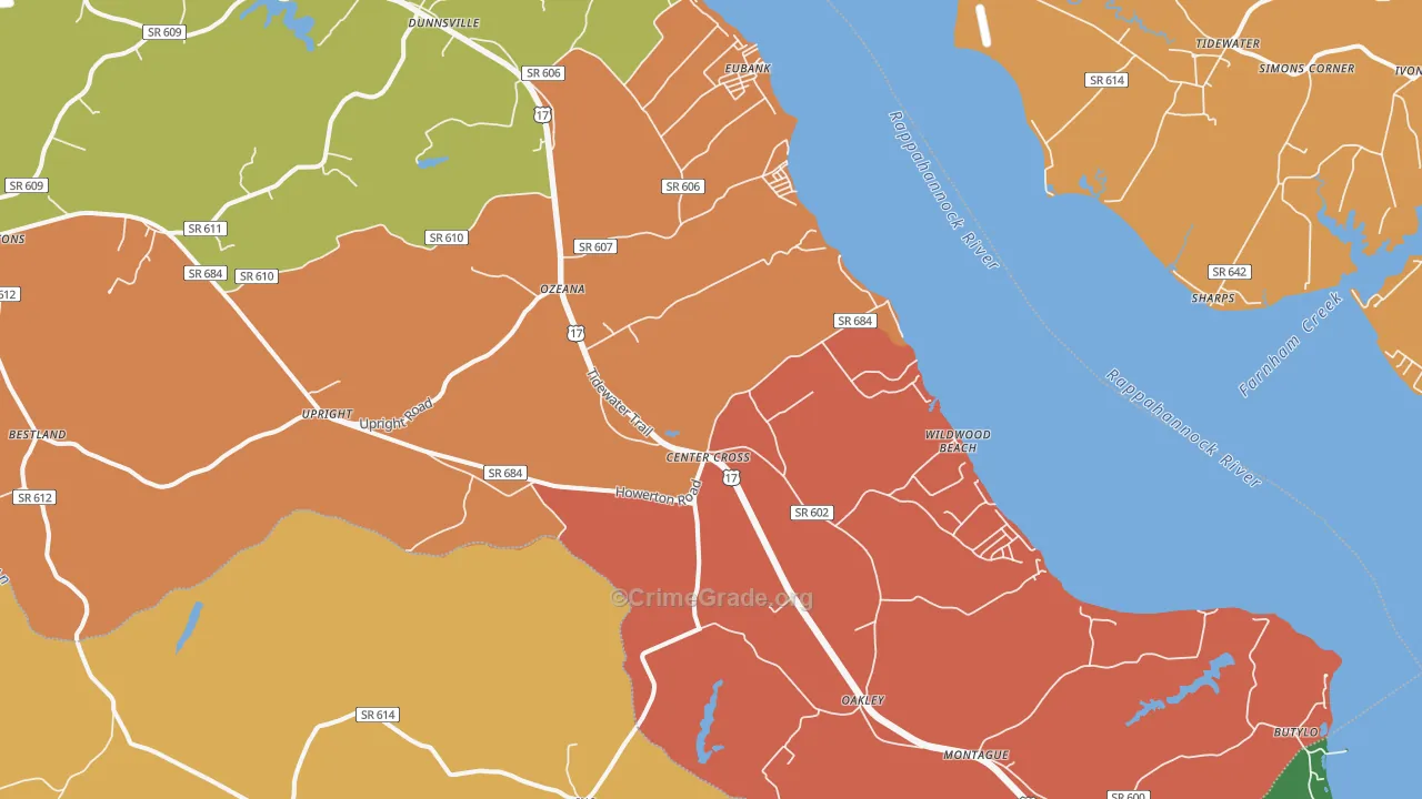 Center Cross, VA Map of Theft Rates