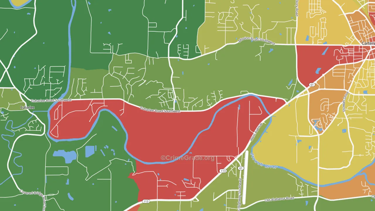 Center, GA Map of Theft Rates