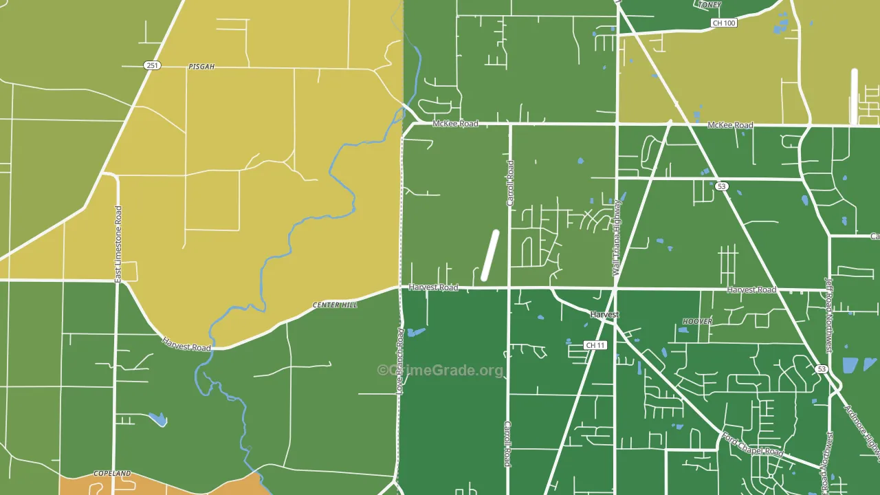 Center Hill, AL Map of Theft Rates