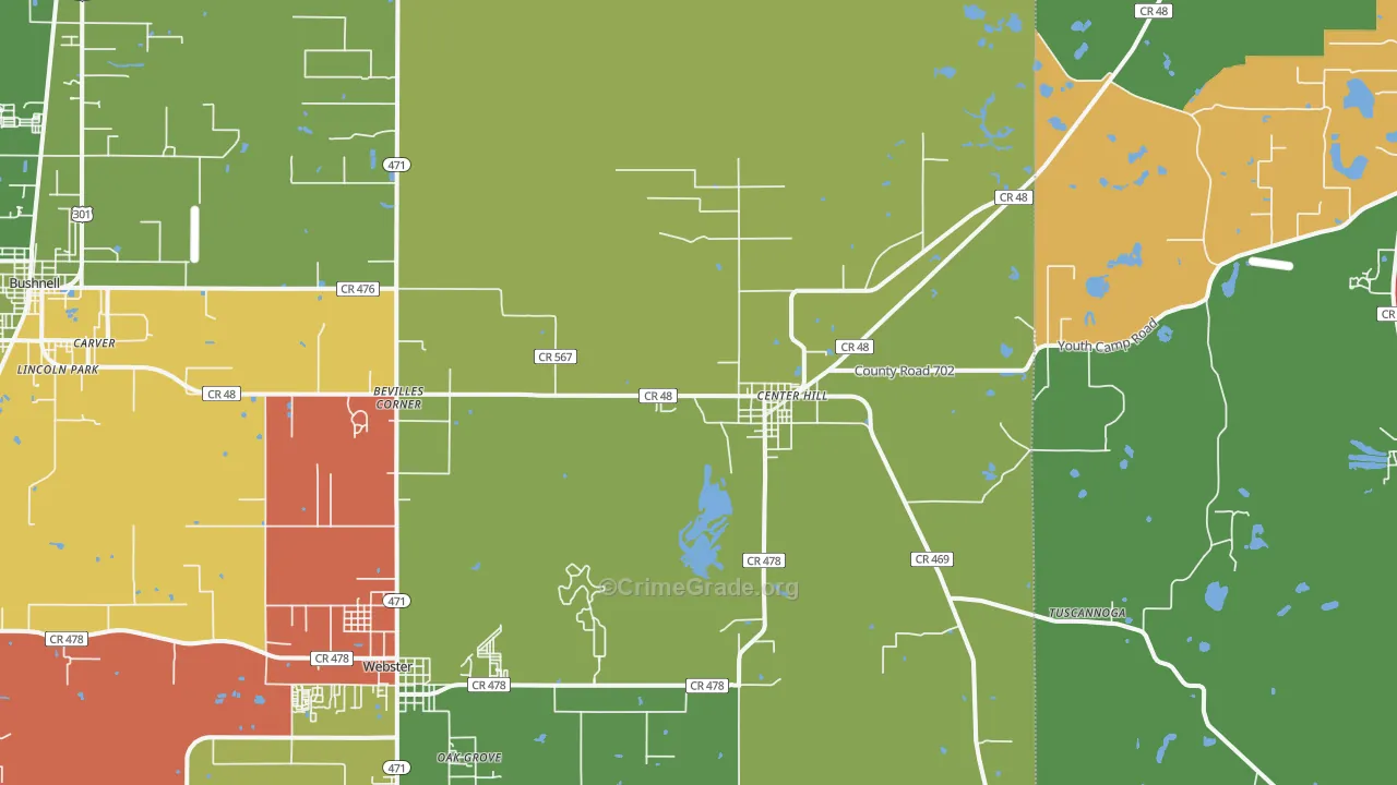 Center Hill, FL Map of Theft Rates
