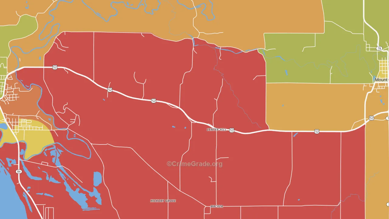 Center Hill, IL Map of Theft Rates