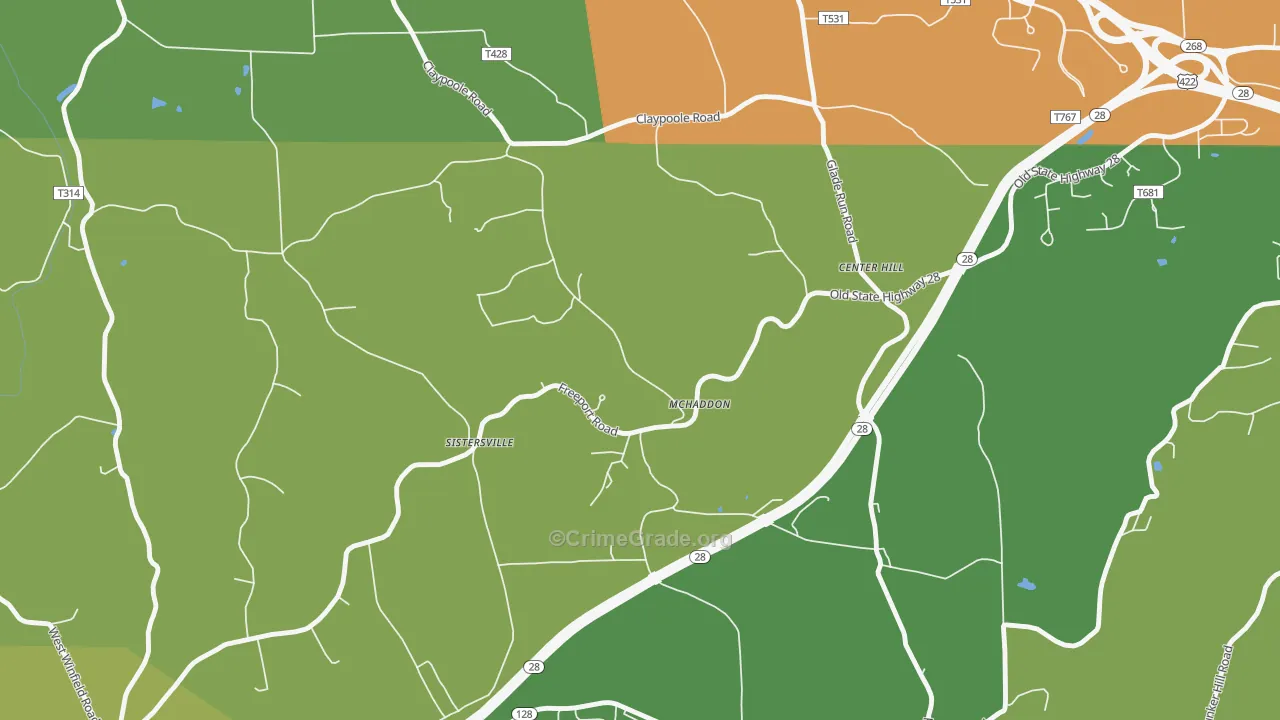 Center Hill, PA Map of Theft Rates