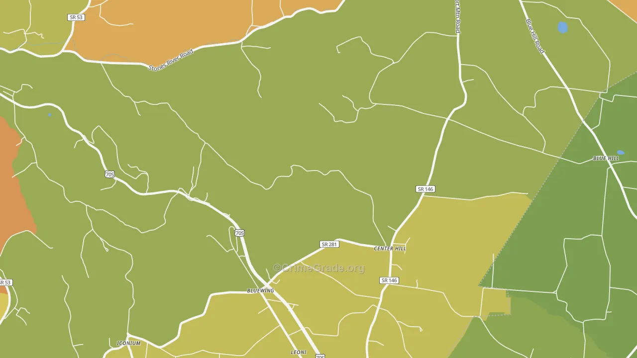 Center Hill, TN Map of Theft Rates