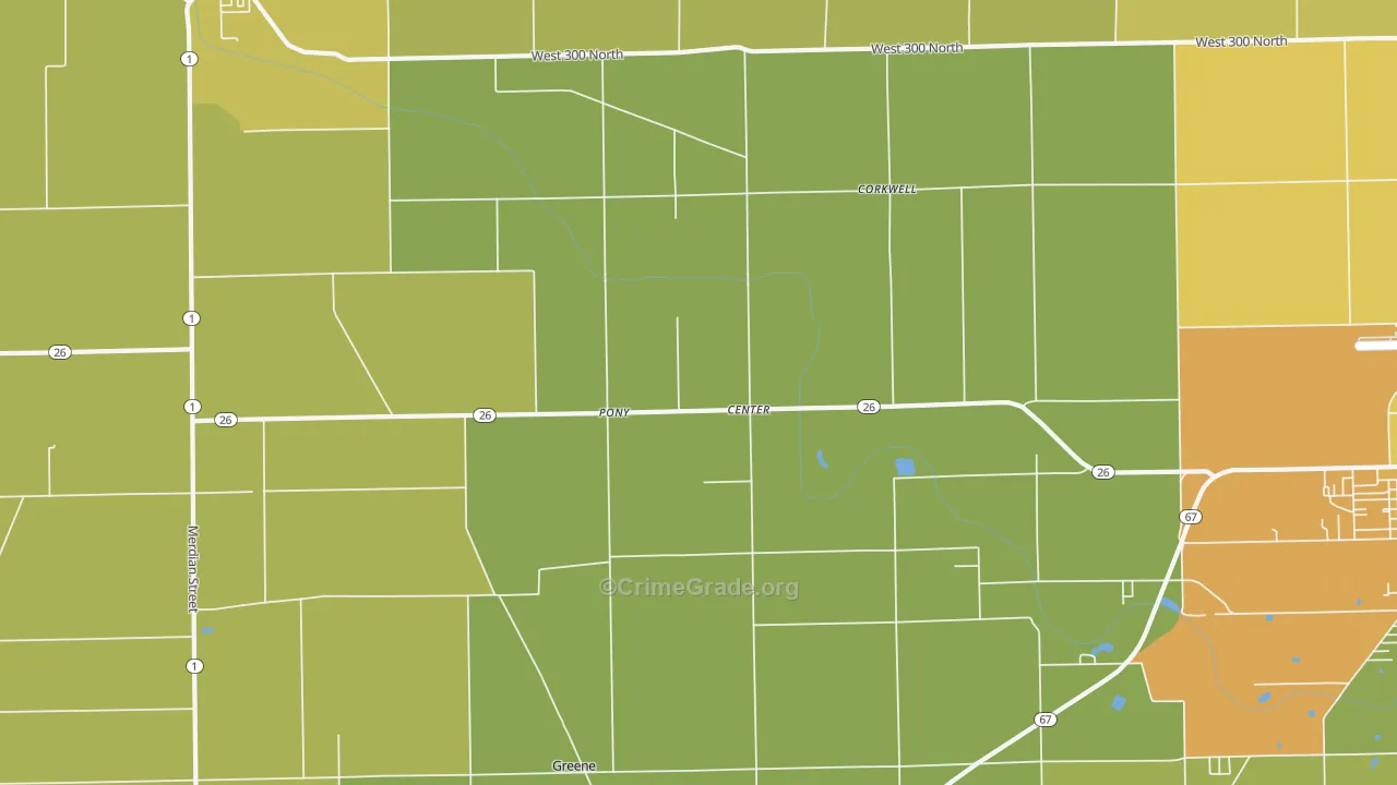 Center, IN Map of Theft Rates