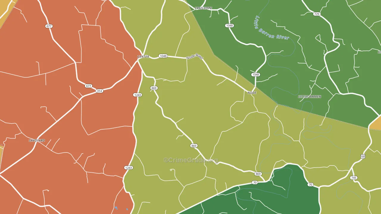Center, KY Map of Theft Rates