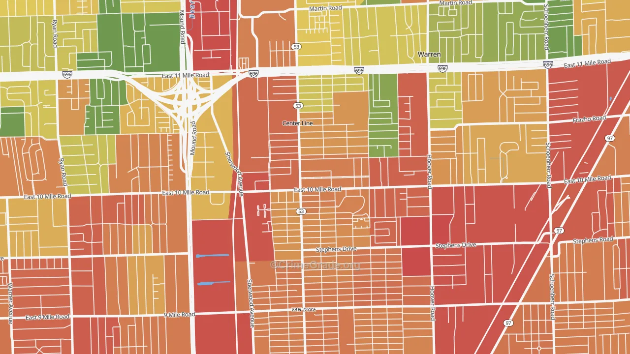 Center Line, MI Map of Theft Rates