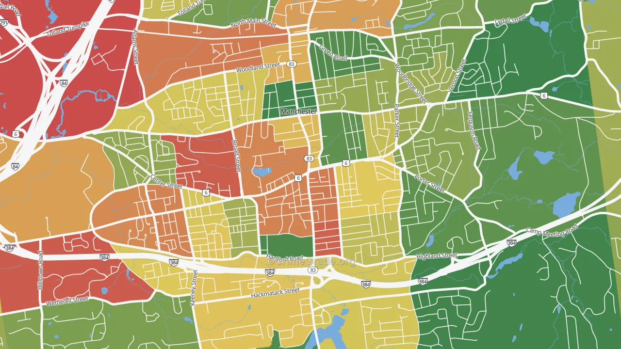 Center, Manchester, CT Map of Theft Rates