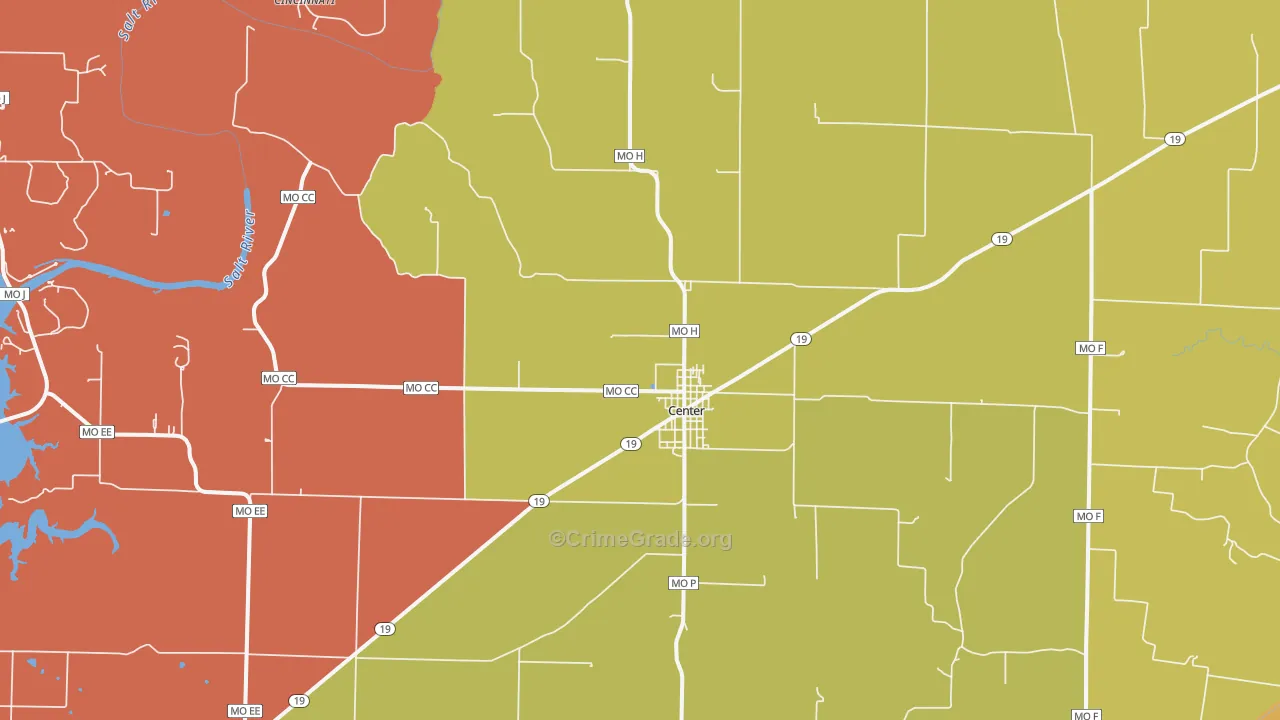 Center, MO Map of Theft Rates