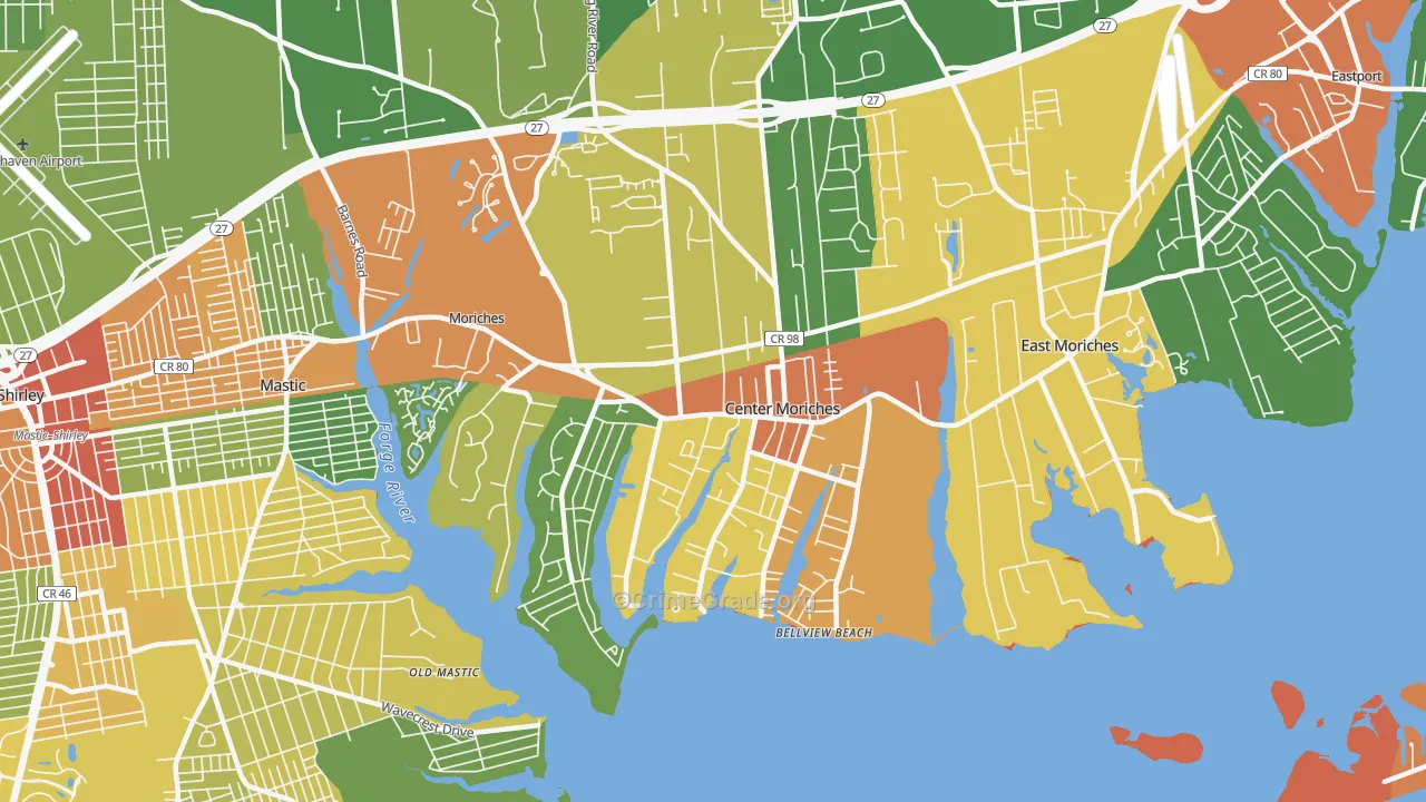 Center Moriches, NY Map of Theft Rates