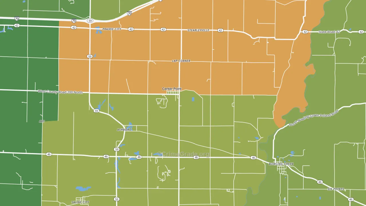 Center Point, IN Map of Theft Rates