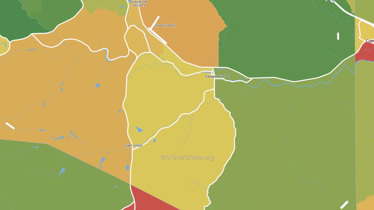 Center Point, TX Map of Theft Rates