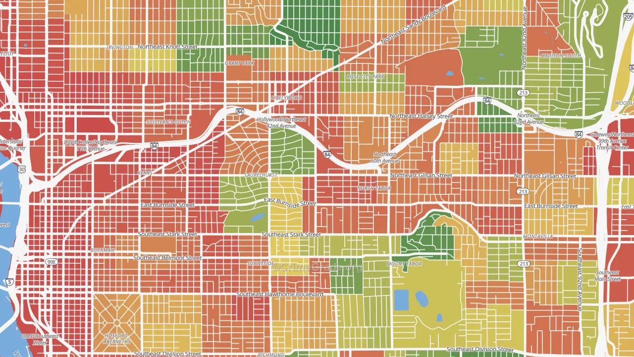 Center, Portland, OR Map of Theft Rates