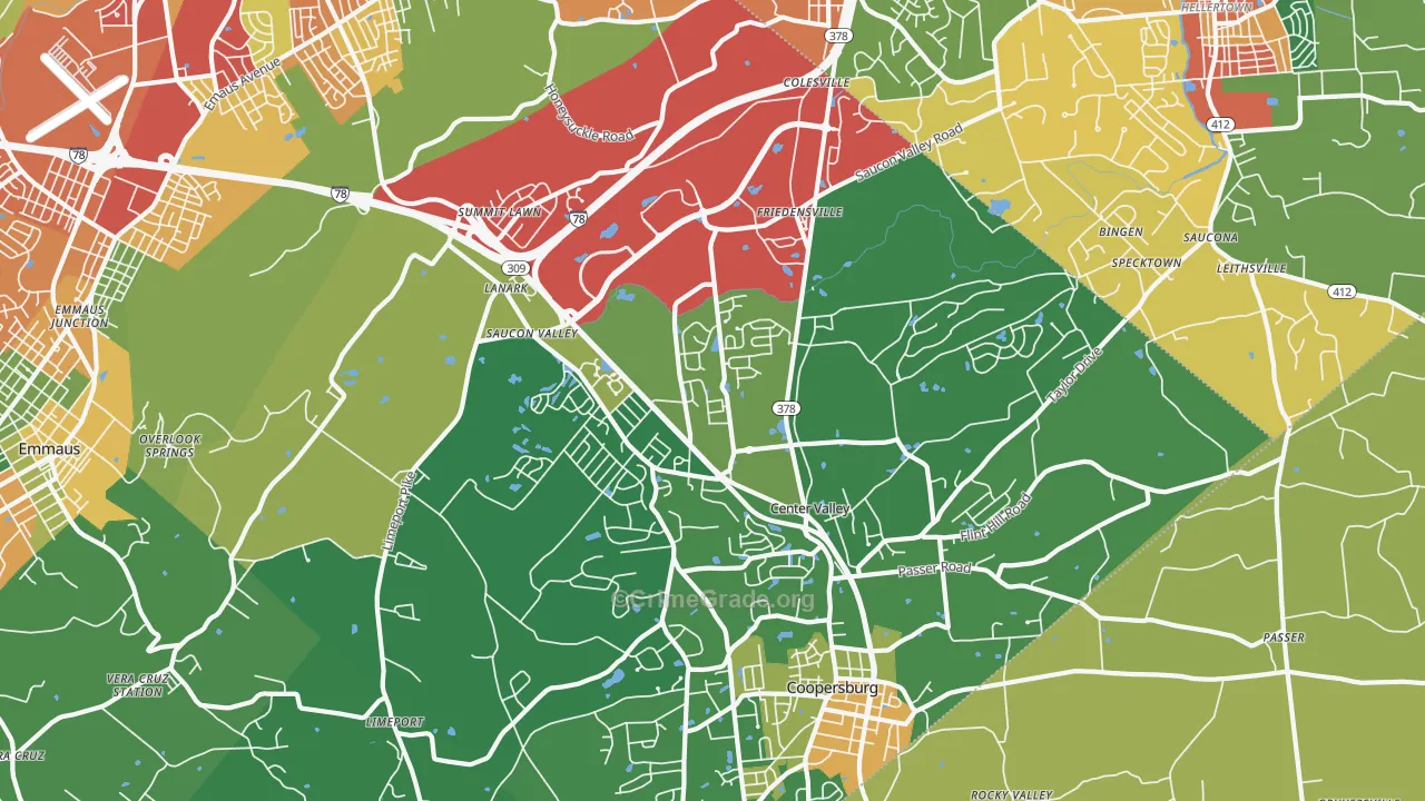 Center Valley, PA Map of Theft Rates