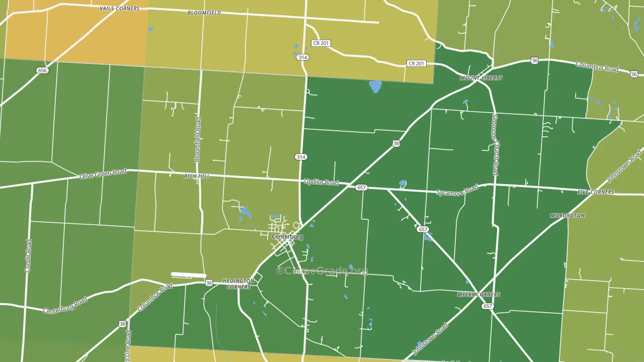 Centerburg, OH Map of Theft Rates