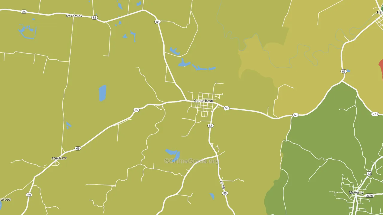 Centertown, KY Map of Theft Rates