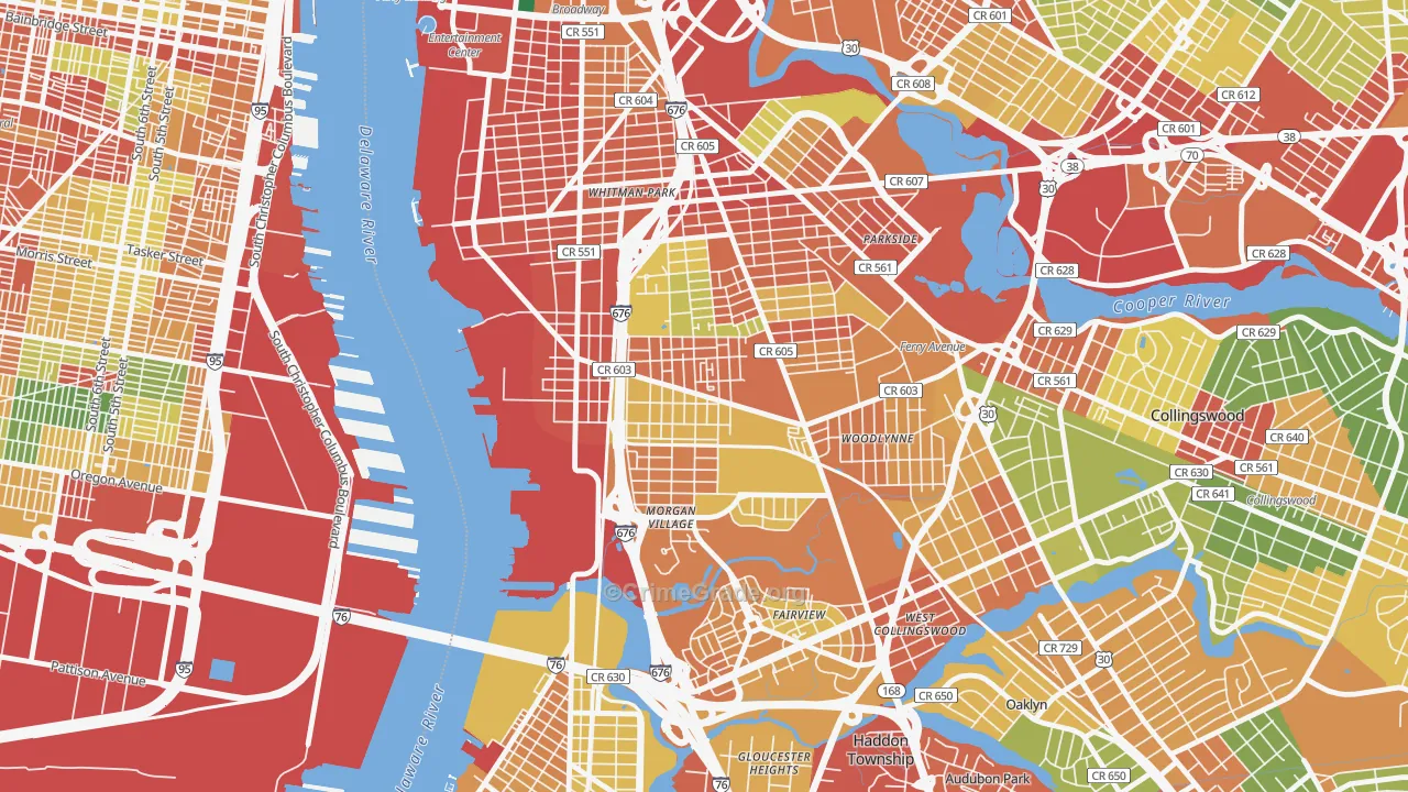 Centerville, Camden, NJ Map of Theft Rates