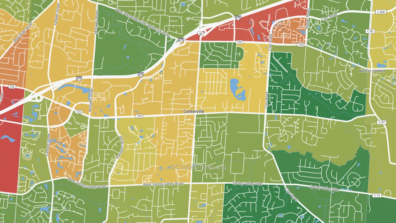Centerville Historic District, Centerville, OH Map of Theft Rates