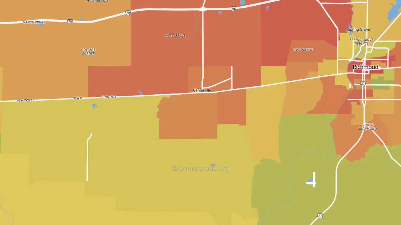 Centerville, IN Map of Theft Rates