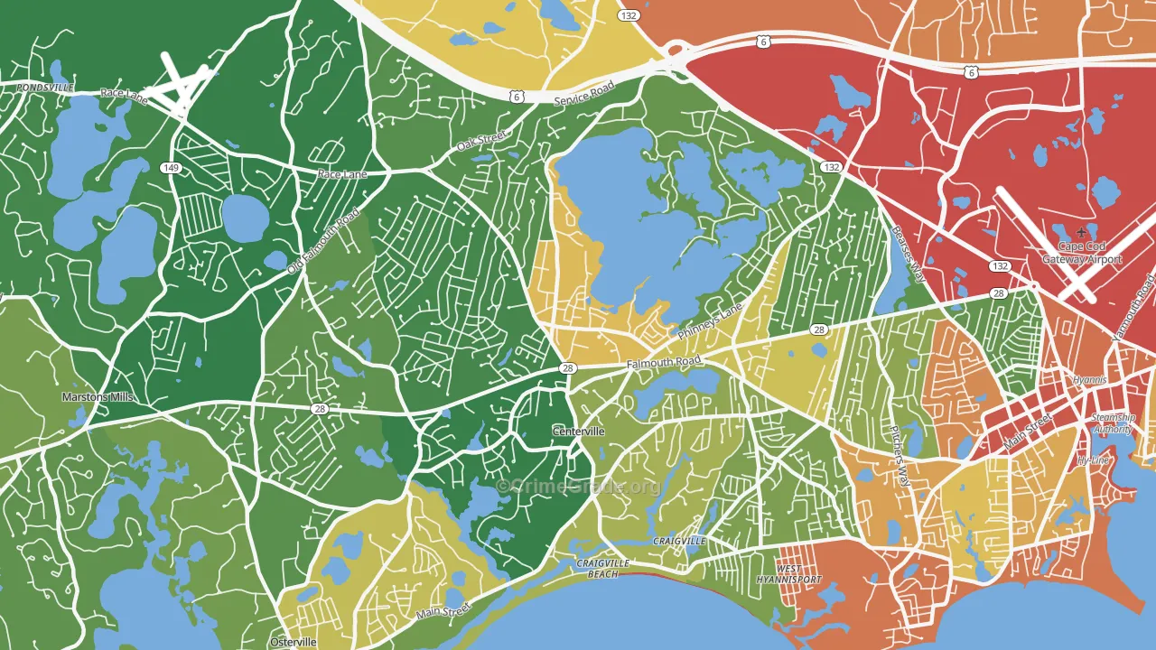Centerville, MA Map of Theft Rates