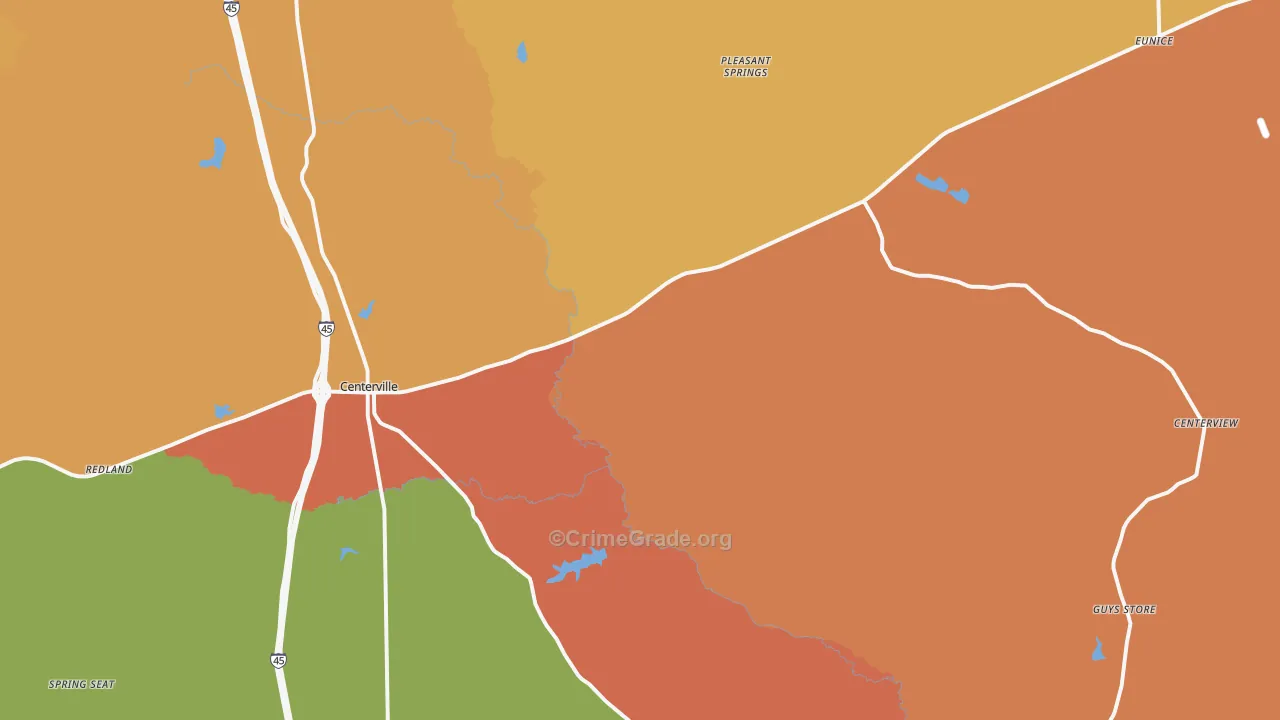 Centerville, TX Map of Theft Rates