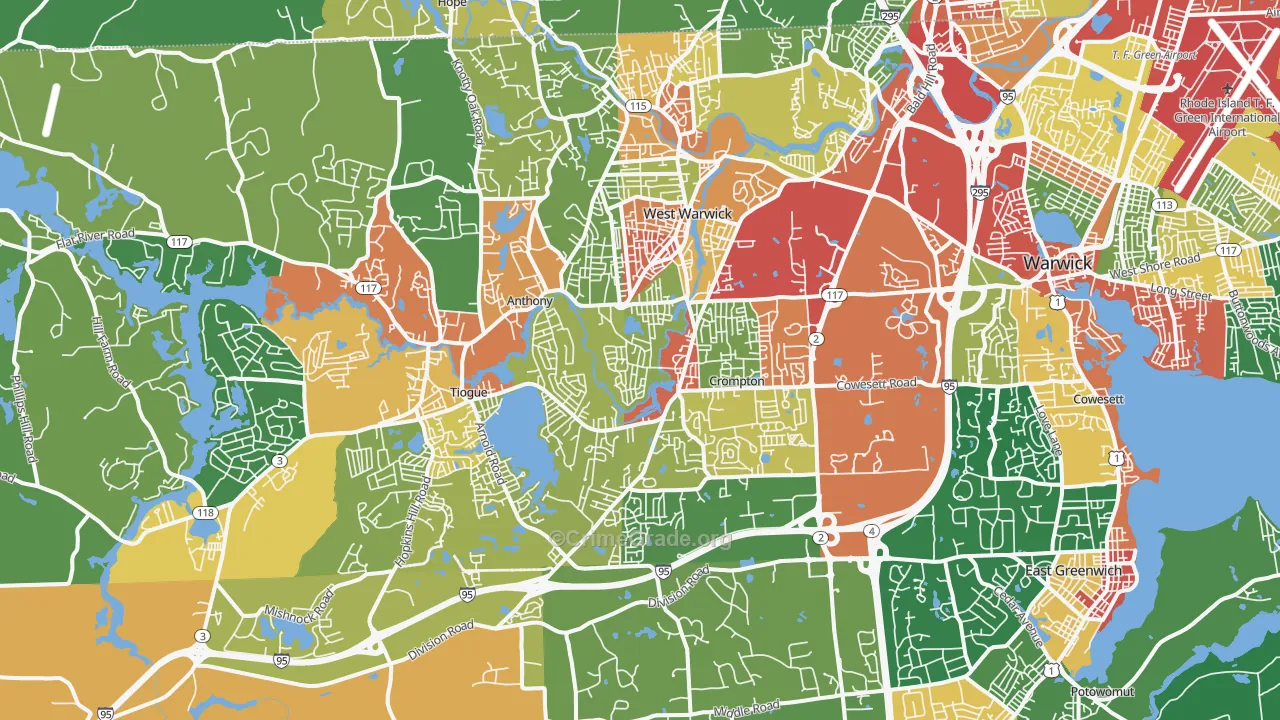 Centerville, West Warwick, RI Map of Theft Rates