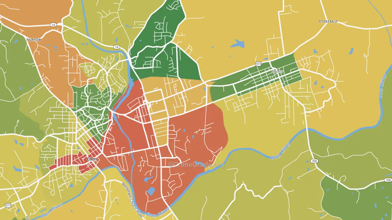 Central Area, Eden, NC Map of Theft Rates