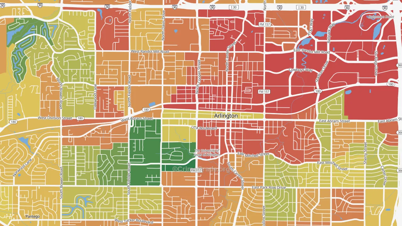 Central Arlington, Arlington, TX Map of Theft Rates