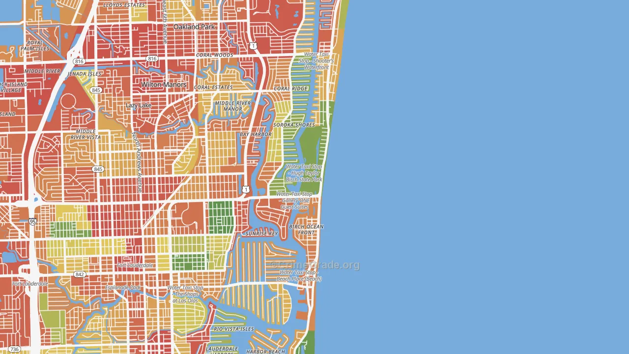 Central Beach, Fort Lauderdale, FL Map of Theft Rates