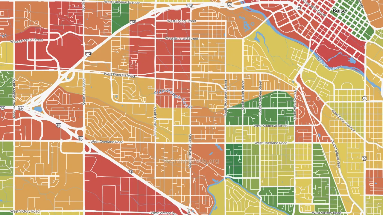 Central Bench, Boise, ID Map of Theft Rates