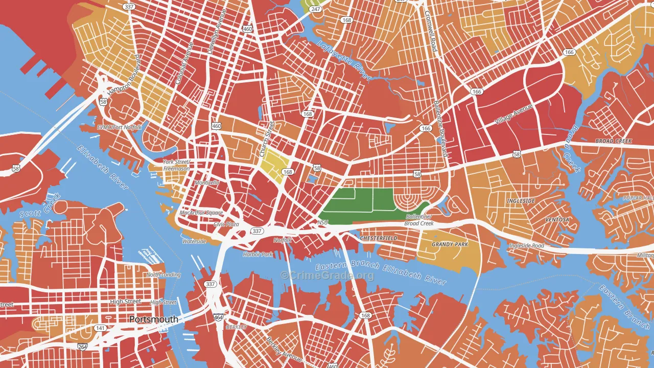 Central Brambleton, Norfolk, VA Map of Theft Rates