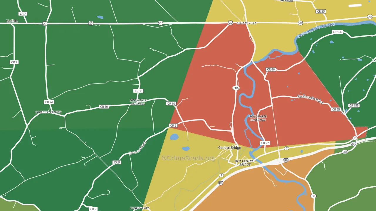 Central Bridge, NY Map of Theft Rates