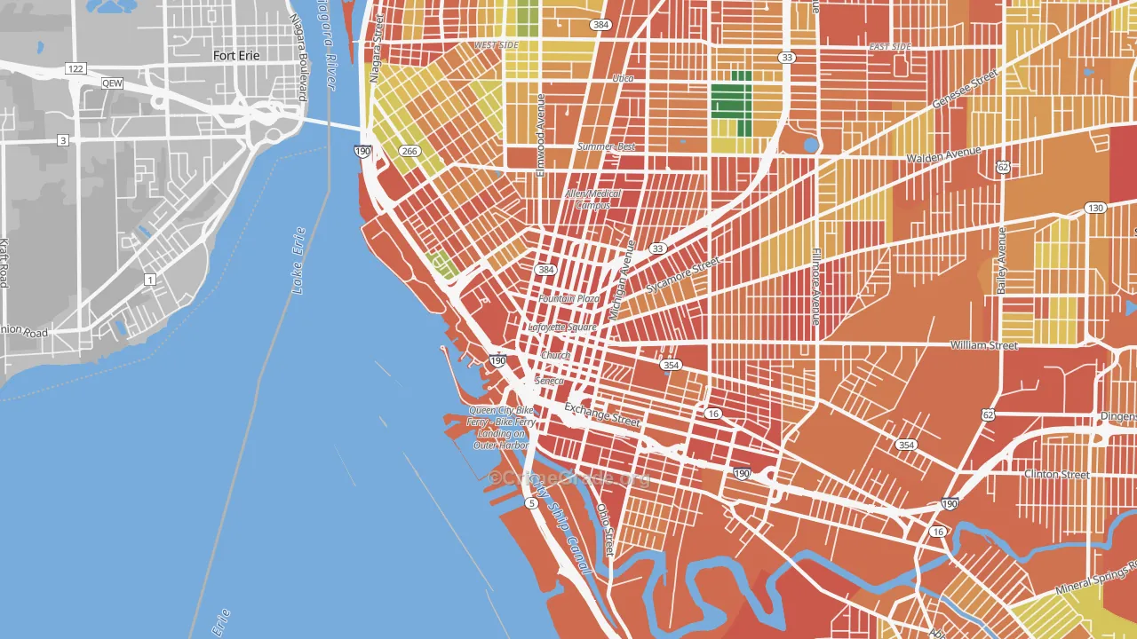 Central Business District-Buffalo, Buffalo, NY Map of Theft Rates