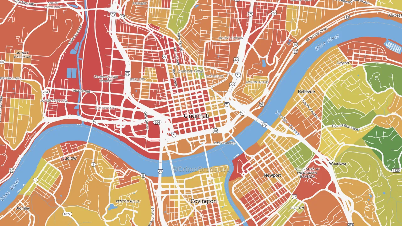 Central Business District, Cincinnati, OH Map of Theft Rates